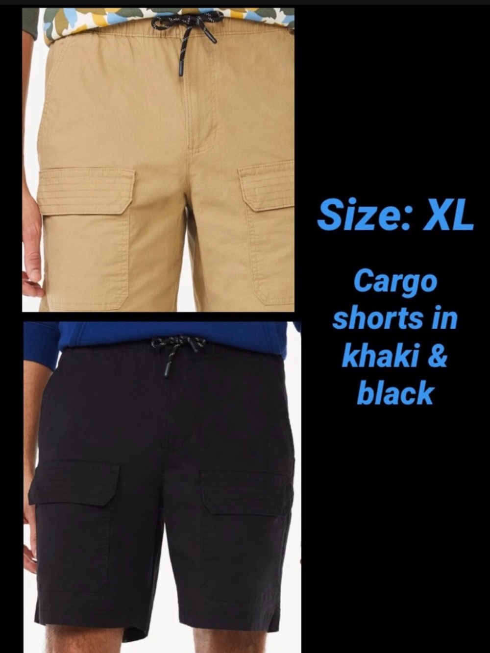 NWT Men's Cargo Shorts in Khaki and Black - Size XL Bundle of 2